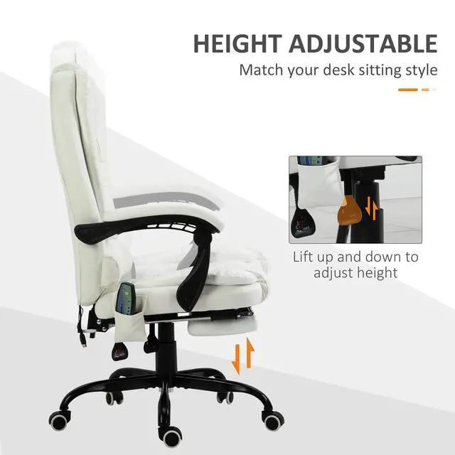Alt view image 6 of 7 - 7-Point Vibrating Massage Office Chair, High Back, White | Computer Chair, Lumbar Support, Footrest, Reclining Back, Adjustable Height