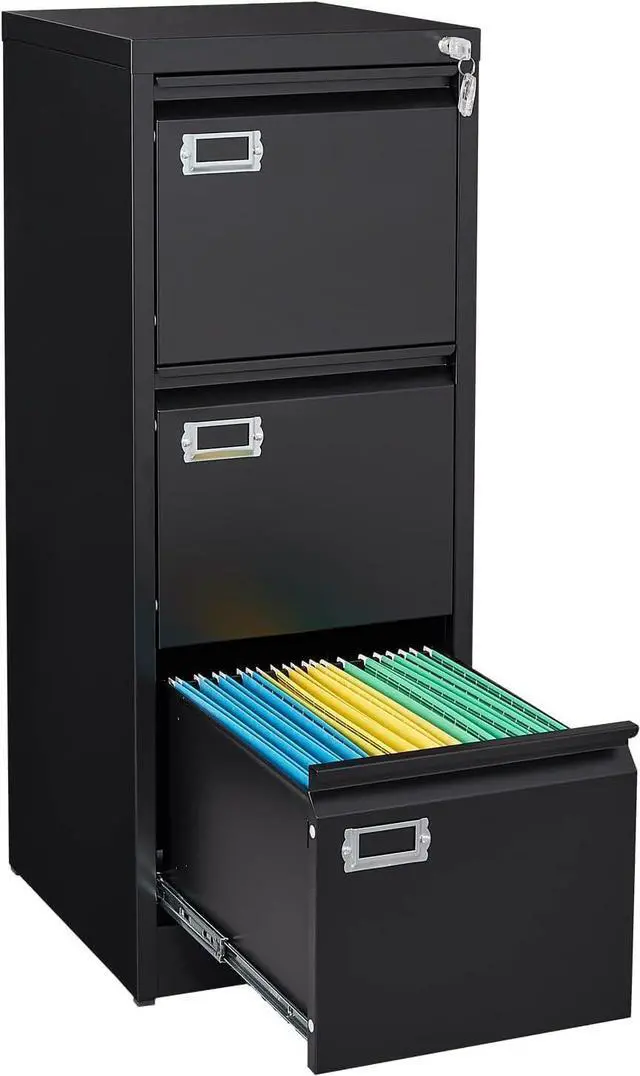 Main image of Black 3 Drawer File Cabinet,Metal Filing Cabinets with Lock,Office File Storage Cabinet for A4/Letter/Legal Size File(Assembly Required)