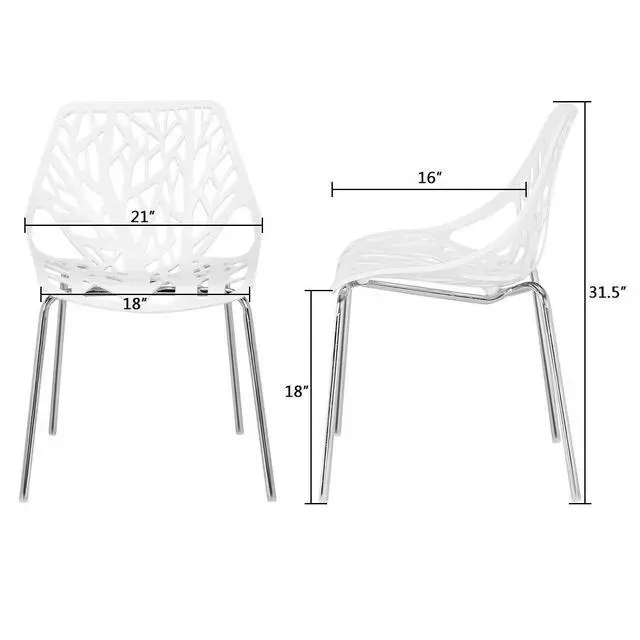 Alt view image 3 of 6 - Modern Stackable Dining Chair 6 Pack, Stacking Outdoor Chairs, White | Plastic Birch Sapling Chairs, Plastic Outdoor Patio Decorative Chairs, Multiple Use for Dining Living Room, Easy to Install