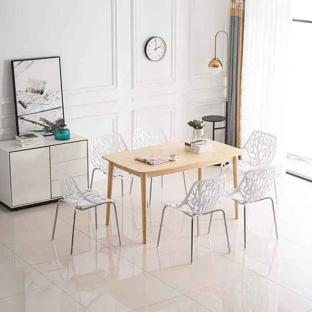 Alt view image 2 of 6 - Modern Stackable Dining Chair 6 Pack, Stacking Outdoor Chairs, White | Plastic Birch Sapling Chairs, Plastic Outdoor Patio Decorative Chairs, Multiple Use for Dining Living Room, Easy to Install
