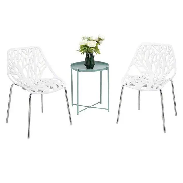 Alt view image 4 of 6 - Modern Stackable Dining Chair 6 Pack, Stacking Outdoor Chairs, White | Plastic Birch Sapling Chairs, Plastic Outdoor Patio Decorative Chairs, Multiple Use for Dining Living Room, Easy to Install