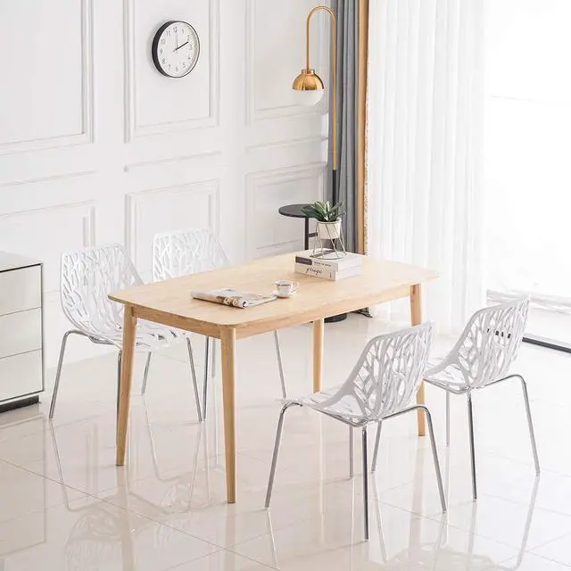Alt view image 5 of 6 - Modern Stackable Dining Chair 6 Pack, Stacking Outdoor Chairs, White | Plastic Birch Sapling Chairs, Plastic Outdoor Patio Decorative Chairs, Multiple Use for Dining Living Room, Easy to Install