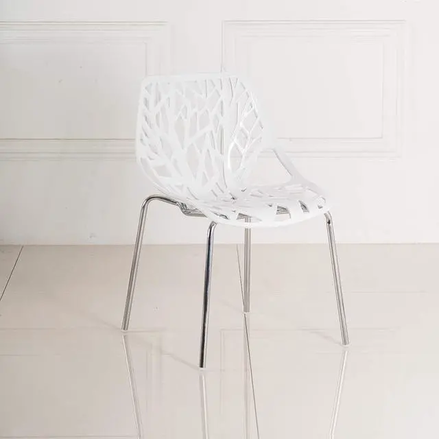 Alt view image 6 of 6 - Modern Stackable Dining Chair 6 Pack, Stacking Outdoor Chairs, White | Plastic Birch Sapling Chairs, Plastic Outdoor Patio Decorative Chairs, Multiple Use for Dining Living Room, Easy to Install