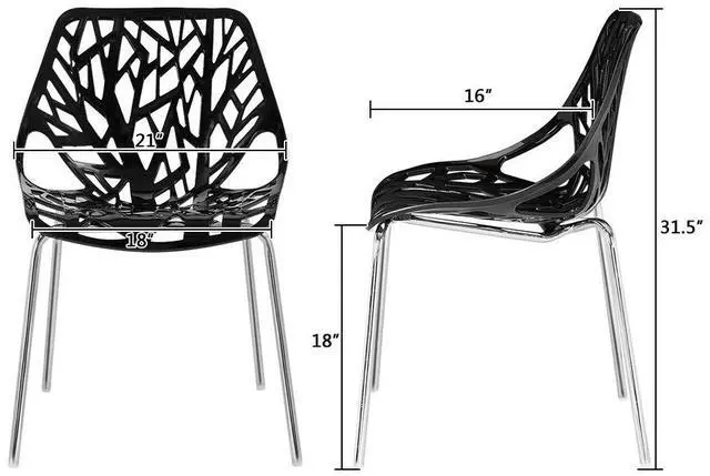 Alt view image 3 of 6 - Modern Stackable Dining Chair 6 Pack, Stacking Outdoor Chairs, Black | Plastic Birch Sapling Chairs, Plastic Outdoor Patio Decorative Chairs, Multiple Use for Dining Living Room, Easy to Install