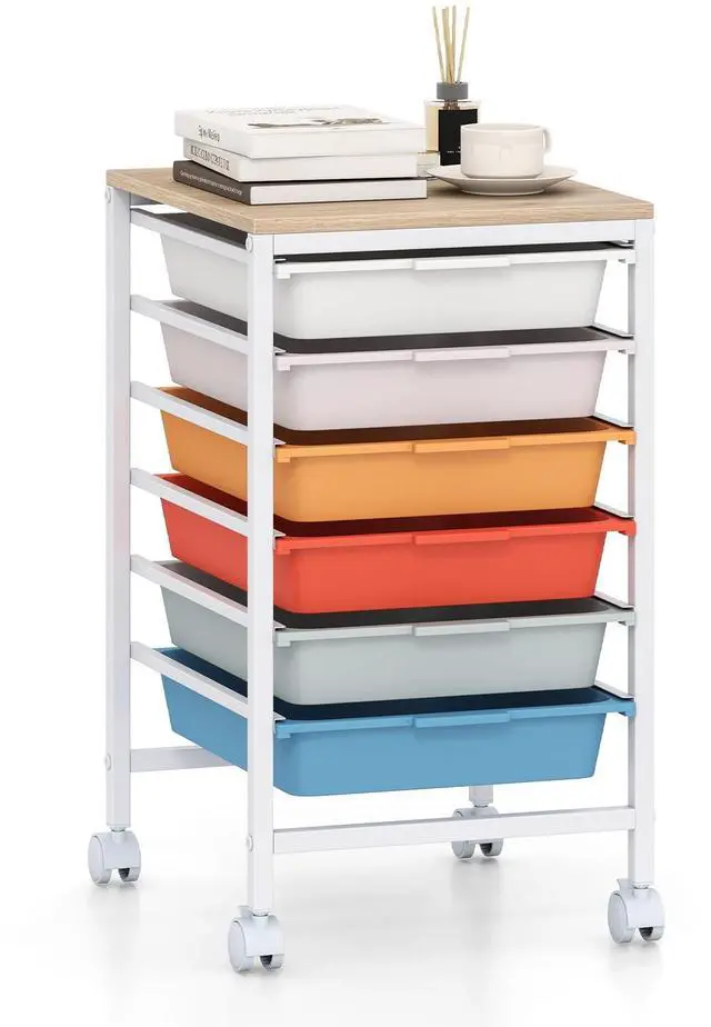 Main image of 6-Drawer Rolling Storage Cart w/Lockable Wheels(Macaron) | Utility Cart w/ Wood Top, Art Craft Organizer for Home, School, Paper Storage, Craft Room, Classroom, Office & Dorm Supplies