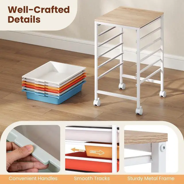 Alt view image 7 of 7 - 6-Drawer Rolling Storage Cart w/Lockable Wheels(Macaron) | Utility Cart w/ Wood Top, Art Craft Organizer for Home, School, Paper Storage, Craft Room, Classroom, Office & Dorm Supplies