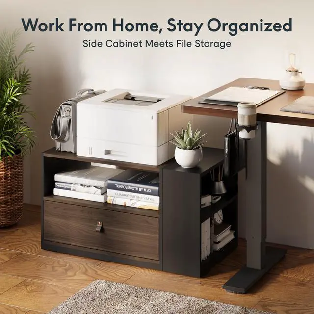 Alt view image 5 of 6 - H7 CAB Mobile File Cabinet with Storage Drawers, Under Desk | File cabinet with storage drawers for office organization. Under desk cabinet for standing desk setup and home officeWalnut