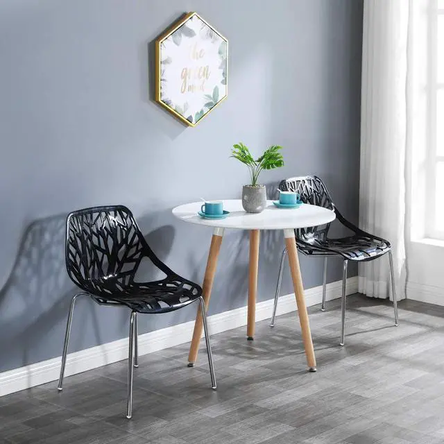 Alt view image 5 of 6 - Modern Stackable Dining Chair 6 Pack, Stacking Outdoor Chairs, Black | Plastic Birch Sapling Chairs, Plastic Outdoor Patio Decorative Chairs, Multiple Use for Dining Living Room, Easy to Install