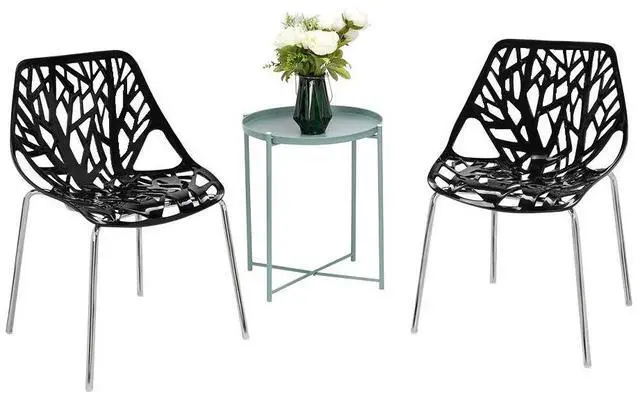 Alt view image 6 of 6 - Modern Stackable Dining Chair 6 Pack, Stacking Outdoor Chairs, Black | Plastic Birch Sapling Chairs, Plastic Outdoor Patio Decorative Chairs, Multiple Use for Dining Living Room, Easy to Install