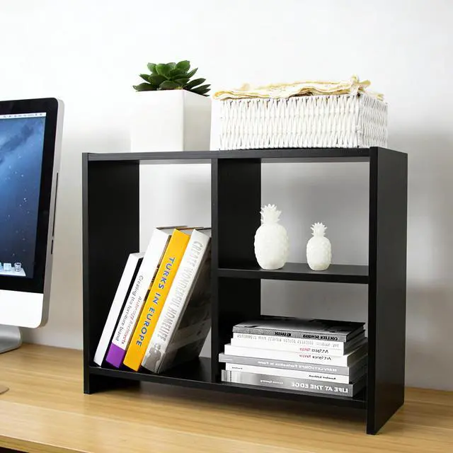 Main image of Cubic 3-Tier Wooden Desk Organizer Jet Black Free-Standing Office Storage Rack with Display Shelves for Home or Workspace, Perfect as Birthday Gift or Accessory Holder