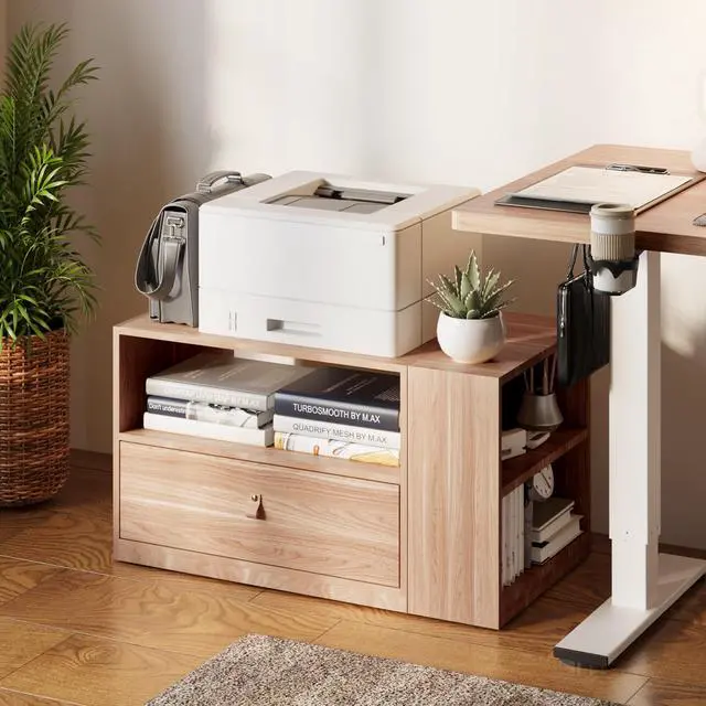 Alt view image 2 of 7 - H7 CAB Mobile File Cabinet with Storage Drawers, Under Desk | File cabinet with storage drawers for office organization. Under desk cabinet for standing desk setup and home office,Maple