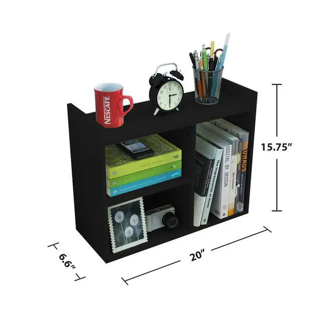 Alt view image 2 of 7 - Cubic 3-Tier Wooden Desk Organizer Jet Black Free-Standing Office Storage Rack with Display Shelves for Home or Workspace, Perfect as Birthday Gift or Accessory Holder
