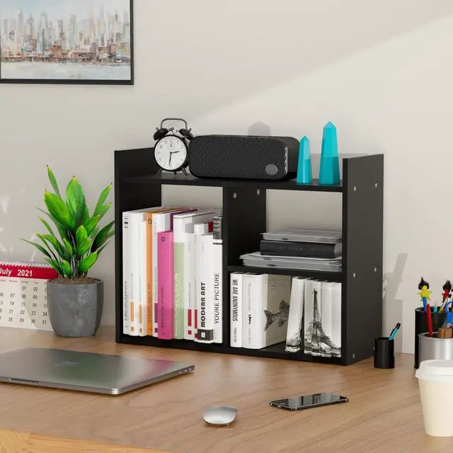 Alt view image 4 of 7 - Cubic 3-Tier Wooden Desk Organizer Jet Black Free-Standing Office Storage Rack with Display Shelves for Home or Workspace, Perfect as Birthday Gift or Accessory Holder