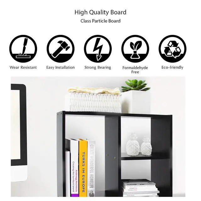 Alt view image 6 of 7 - Cubic 3-Tier Wooden Desk Organizer Jet Black Free-Standing Office Storage Rack with Display Shelves for Home or Workspace, Perfect as Birthday Gift or Accessory Holder
