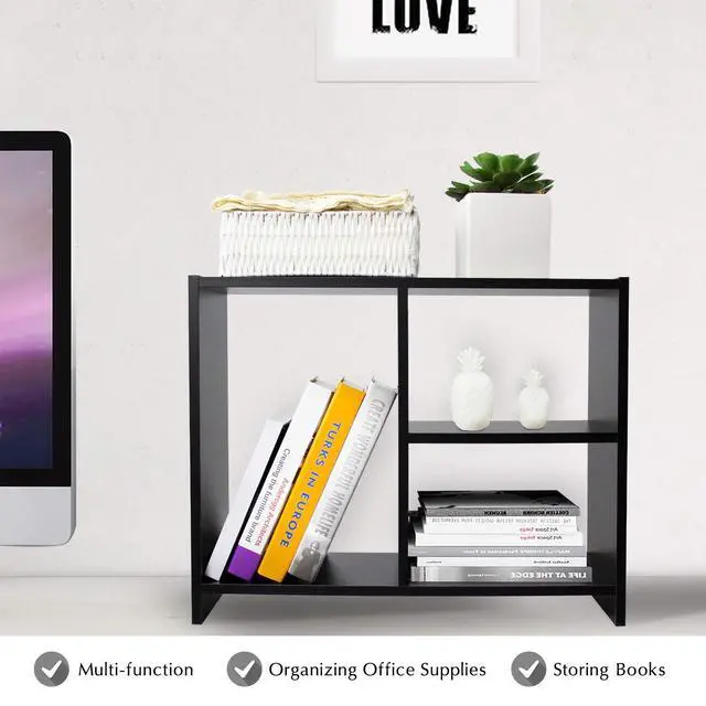 Alt view image 7 of 7 - Cubic 3-Tier Wooden Desk Organizer Jet Black Free-Standing Office Storage Rack with Display Shelves for Home or Workspace, Perfect as Birthday Gift or Accessory Holder