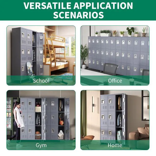 Alt view image 5 of 7 - 9 Doors Metal Storage Locker for Employee,72" Sports Staff Lockers | Steel Tall Locker Cabinet with Shelves and Hooks Wide Clothes Cabinets for Office School Gym Home Bedroom Garage