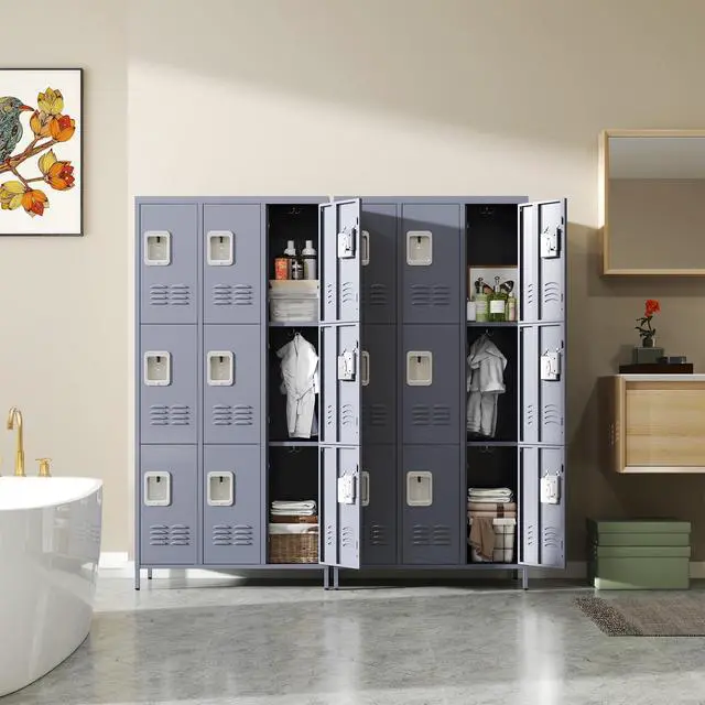 Alt view image 6 of 7 - 9 Doors Metal Storage Locker for Employee,72" Sports Staff Lockers | Steel Tall Locker Cabinet with Shelves and Hooks Wide Clothes Cabinets for Office School Gym Home Bedroom Garage
