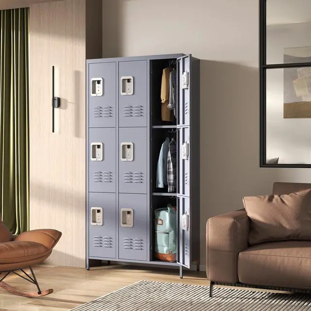 Alt view image 7 of 7 - 9 Doors Metal Storage Locker for Employee,72" Sports Staff Lockers | Steel Tall Locker Cabinet with Shelves and Hooks Wide Clothes Cabinets for Office School Gym Home Bedroom Garage