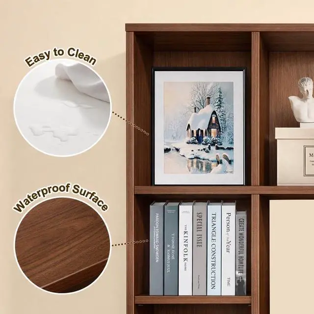 Alt view image 7 of 7 - 3 Tier Desktop Bookshelf with Rechargeable Eye-Friendly LED Desk Light, Desk Hutch Organizer with 5 Shelves, Wooden Desk Bookshelf for Office, Dorm and Small Space, Walnut