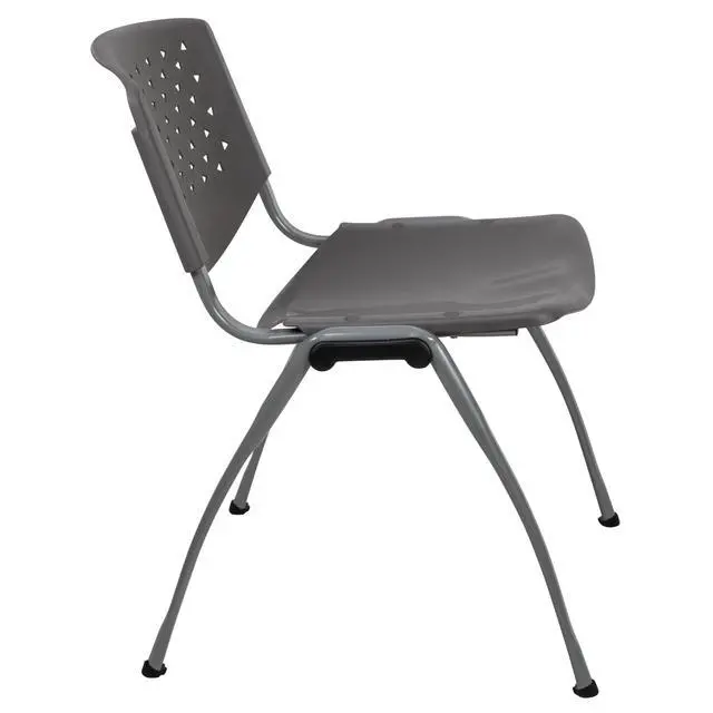 Alt view image 6 of 7 - Home and Office Gray Plastic Stack Chair with Perforated Back | Powder Coated, 880 LBS. Weight Capacity