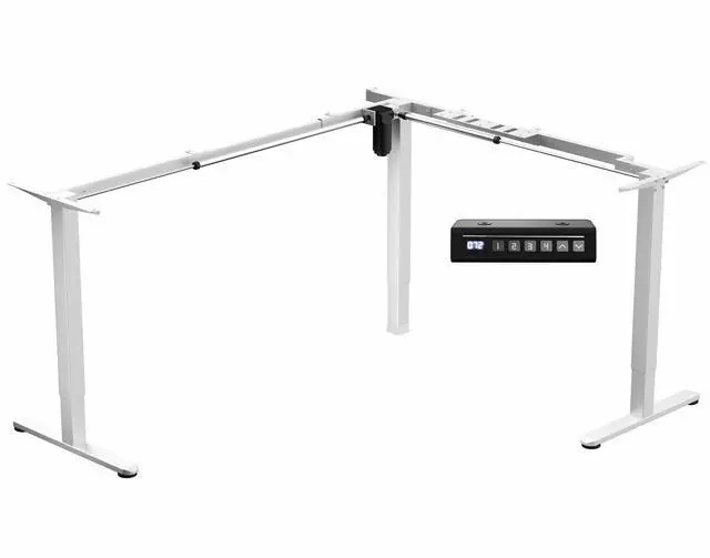 Main image of White Electric Corner 3 Leg Standing Desk Frame, DESK-E375W | Large Size, Single Motor, Height Adjustable, L-Shaped, Holds 225 lbs, Sit Stand Base, Standing Desk Legs Only