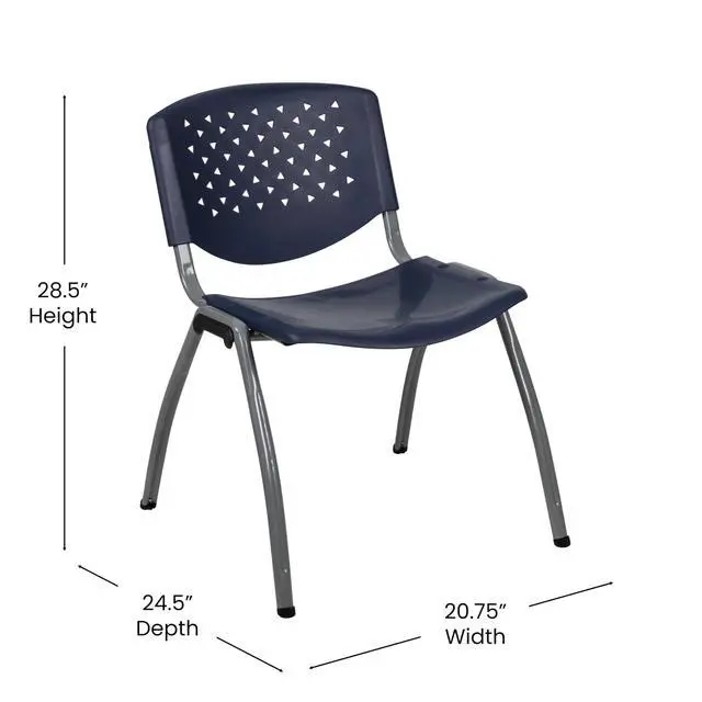 Alt view image 3 of 7 - Home and Office Navy Plastic Stack Chair with Perforated Back | Powder Coated, 880 LBS. Weight Capacity