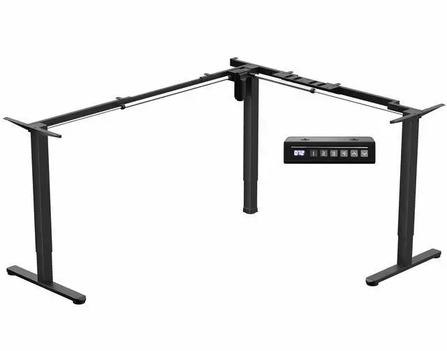 Main image of Black Electric Corner 3 Leg Standing Desk Frame, DESK-E375B | Large Size, Single Motor, Height Adjustable, L-Shaped, Holds 225 lbs, Sit Stand Base, Standing Desk Legs Only
