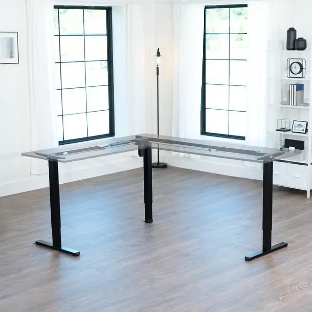 Alt view image 2 of 7 - Black Electric Corner 3 Leg Standing Desk Frame, DESK-E375B | Large Size, Single Motor, Height Adjustable, L-Shaped, Holds 225 lbs, Sit Stand Base, Standing Desk Legs Only