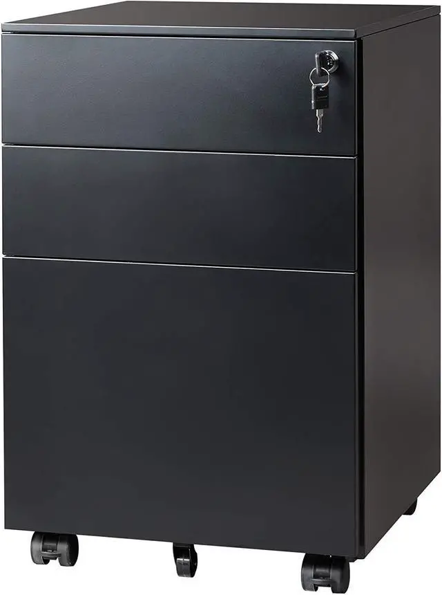 Main image of 3 Drawer File Cabinet with Lock, Fully Assembled Except Casters | Under Desk Rolling Filing Cabinet for Home Office, Fits Letter/Legal/A4 Size