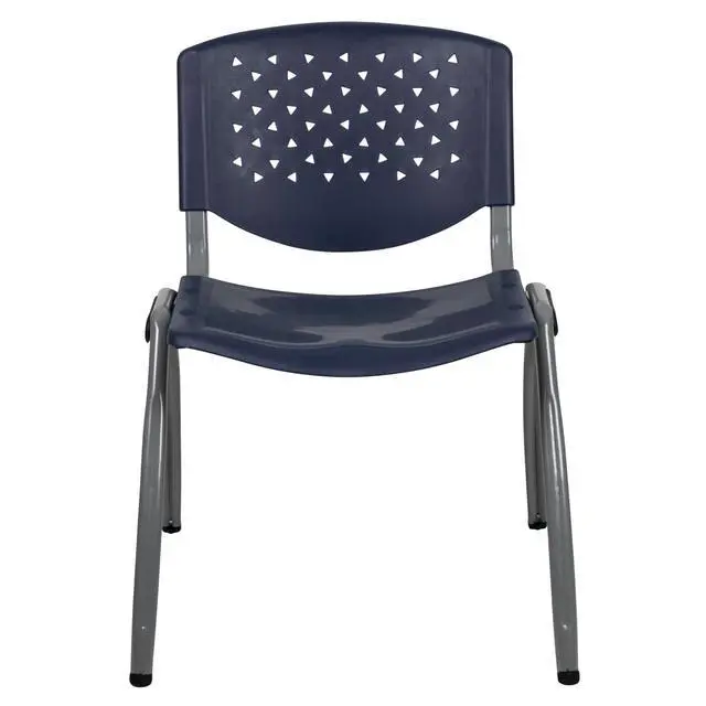 Alt view image 6 of 7 - Home and Office Navy Plastic Stack Chair with Perforated Back | Powder Coated, 880 LBS. Weight Capacity