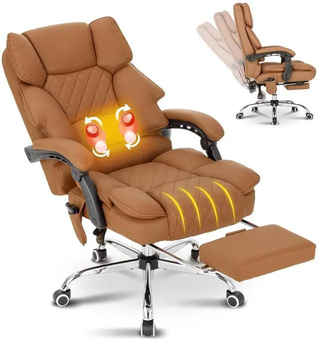 Main image of Kneading Massage Executive Office Chair with Heated,90-135° Reclining Office Chair with Footrest,Computer Desk Chair with Wheels,Diamond-Stitched Cushion Leather Office Chair (Brown)