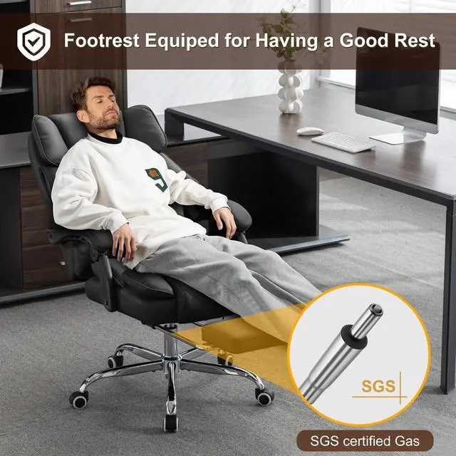 Alt view image 5 of 7 - Kneading Massage Office Chair with Heated,90-135° Reclining Executive Office Chair with Footrest,Computer Desk Chair with Wheels,Diamond-Stitched Cushion Leather Office Chair (Black)