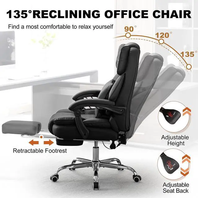 Alt view image 7 of 7 - Kneading Massage Office Chair with Heated,90-135° Reclining Executive Office Chair with Footrest,Computer Desk Chair with Wheels,Diamond-Stitched Cushion Leather Office Chair (Black)