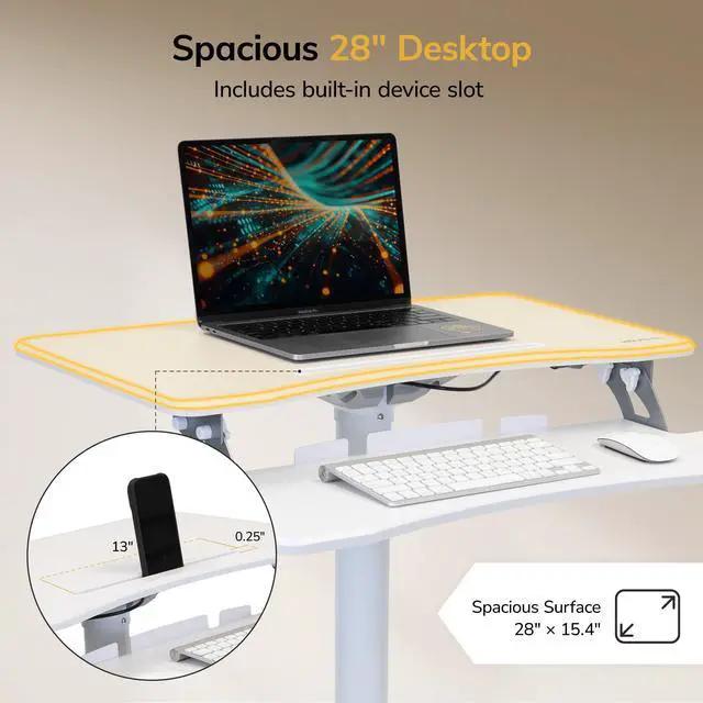 Alt view image 3 of 7 - Mobile Computer Cart, Height-Adjustable Rolling Workstation with 28" Desktop, Keyboard Tray, Storage Shelves & Locking Wheels, Mobile Computer Stand for Office, Classroom, or Home
