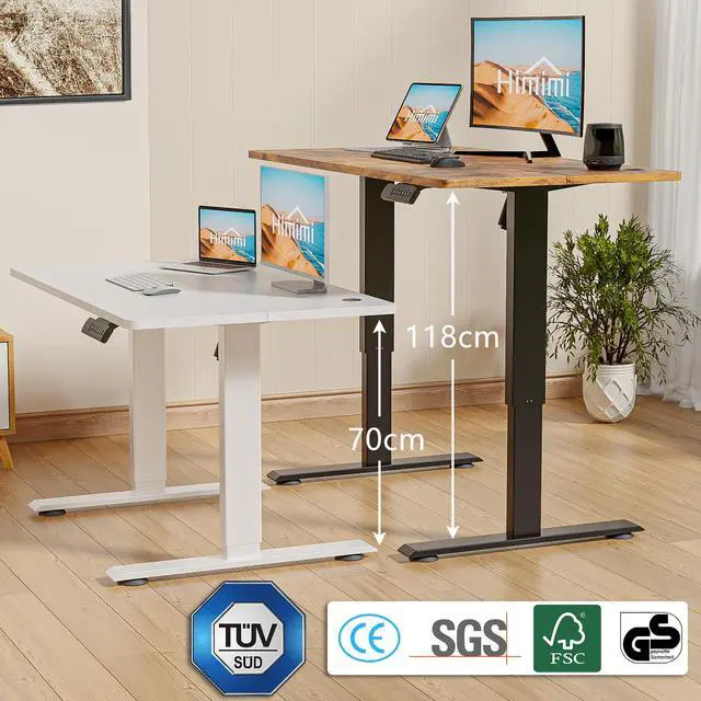Alt view image 4 of 7 - Hmimi 55'' ×24'' Height Adjustable Electric Standing Desk | Lockable Wheels, 4 Memory Presets, 2 Cable Holes, 2 Hooks, Free 40''×18'' Mouse Pad, Anti-Collision System, Brown