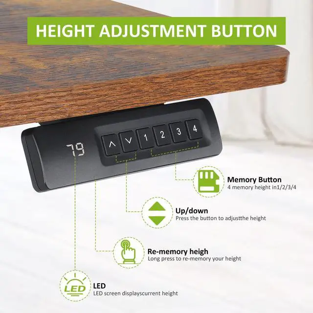 Alt view image 5 of 7 - Hmimi 55'' ×24'' Height Adjustable Electric Standing Desk | Lockable Wheels, 4 Memory Presets, 2 Cable Holes, 2 Hooks, Free 40''×18'' Mouse Pad, Anti-Collision System, Brown