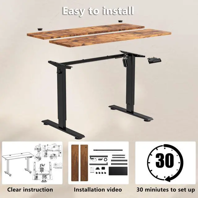 Alt view image 7 of 7 - Hmimi 55'' ×24'' Height Adjustable Electric Standing Desk | Lockable Wheels, 4 Memory Presets, 2 Cable Holes, 2 Hooks, Free 40''×18'' Mouse Pad, Anti-Collision System, Brown