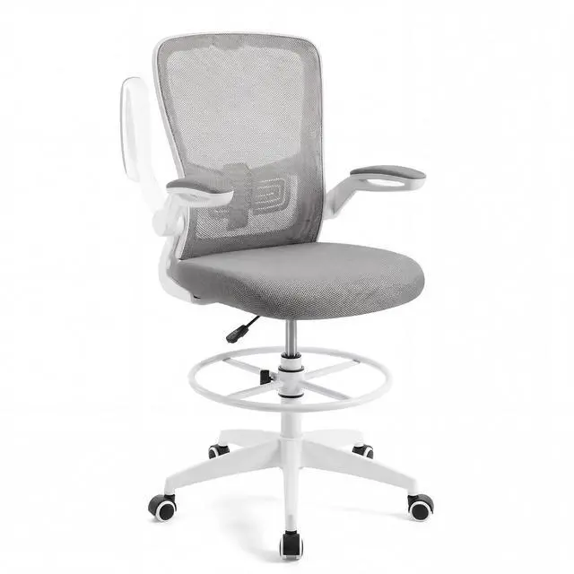 Main image of Ergonomic Drafting Chair Tall Office Chair with Flip-Up Armrests Footrest Ring Height Adjustable Executive Task Chair Mesh Computer Standing Desk Chair Lumbar Support for Home Office (Gray)