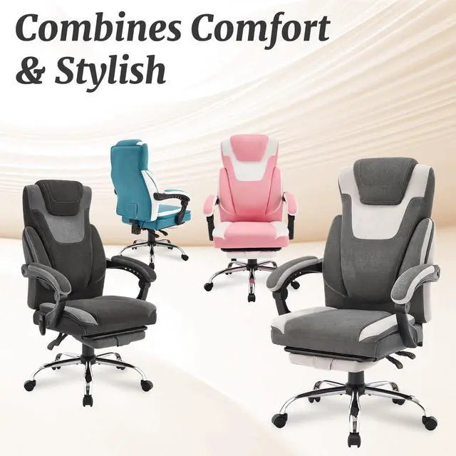 Alt view image 7 of 7 - Massage Office Chair with Foot Rest,6-Point Vibration & Heat Reclining Computer Chair,Big and Tall Fabric Office Chair for Heavy People,Ergonomic Executive Desk Chair,Thick Cushion,High Back,BlackGrey