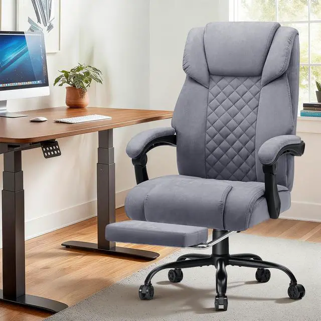 Alt view image 2 of 7 - Massage Office Chair with Heat 7 Points Vibration(Grey Fabric) | Ergonomic Executive Office Chair with Footrest Reclining High Back Home Office Desk Chairs