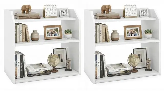 Main image of 3-Tier Desktop Bookshelf, Wooden Countertop Bookcase with Guardrails, Space-Saving Desk Display Hutch Shelf, Modern Tabletop Storage Organizer for Study Room, Office and Dormitory (2,White)