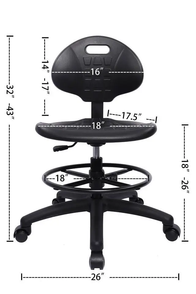 Alt view image 2 of 7 - ® Polyurethane Drafting Lab Stool Chair, 18" Adjustable Footring, 8" Adjustable Height, 450 lbs seat Capacity, Heavy Duty, Shipped Within 24 Hours Med. Bench Height (Self-Braking Caster)