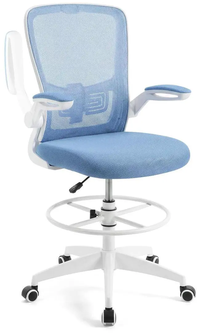 Main image of Ergonomic Drafting Chair Tall Office Chair with Flip-Up Armrests Footrest Ring Height Adjustable Executive Task Chair Mesh Computer Standing Desk Chair Lumbar Support for Home Office (Blue)