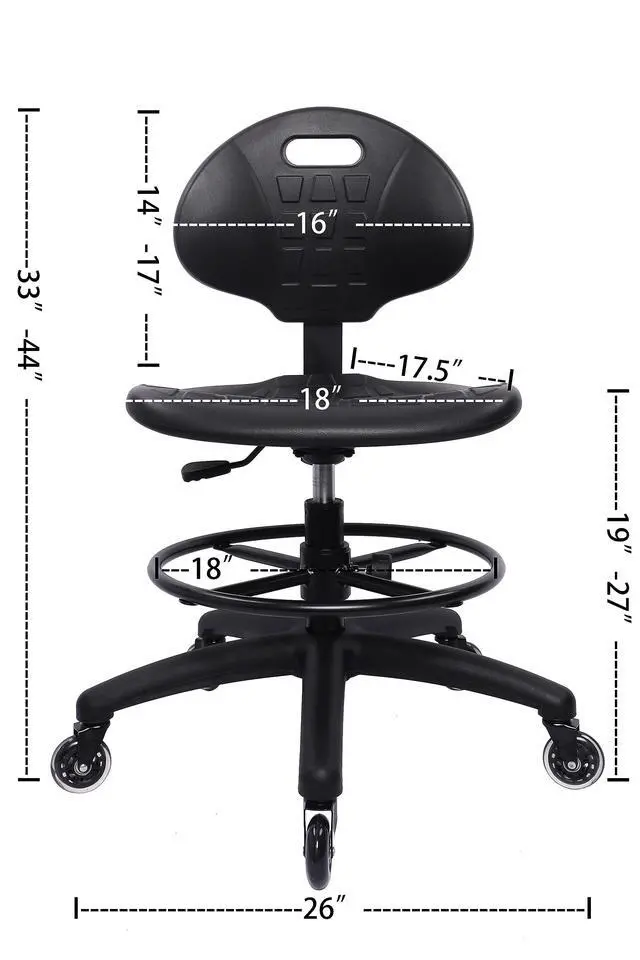 Alt view image 2 of 7 - ® Polyurethane Drafting Lab Stool Chair, 18" Adjustable Footring, 8" Adjustable Height, 450 lbs seat Capacity, Heavy Duty, Shipped Within 24 Hours Med. Bench Height (Rubber Caster)