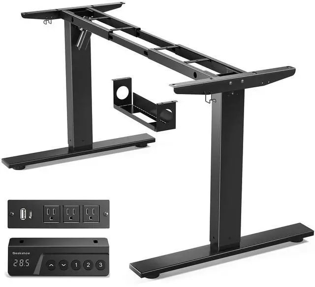 Main image of Dual Beam Standing Desk Frame for Tops up to 75" - 220 lbs Capacity | Standing Desk Legs with 3 Memory Presets, Power Strip and Cable Management Tray, Black Frame Only