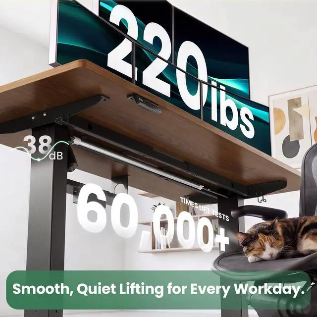 Alt view image 3 of 7 - Dual Beam Standing Desk Frame for Tops up to 75" - 220 lbs Capacity | Standing Desk Legs with 3 Memory Presets, Power Strip and Cable Management Tray, Black Frame Only