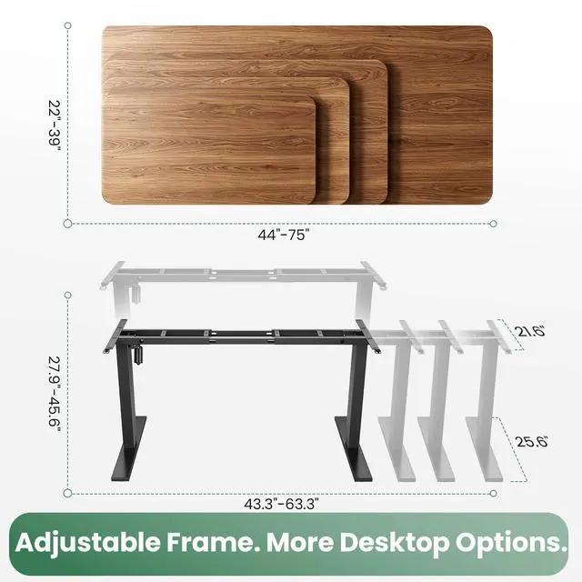 Alt view image 4 of 7 - Dual Beam Standing Desk Frame for Tops up to 75" - 220 lbs Capacity | Standing Desk Legs with 3 Memory Presets, Power Strip and Cable Management Tray, Black Frame Only