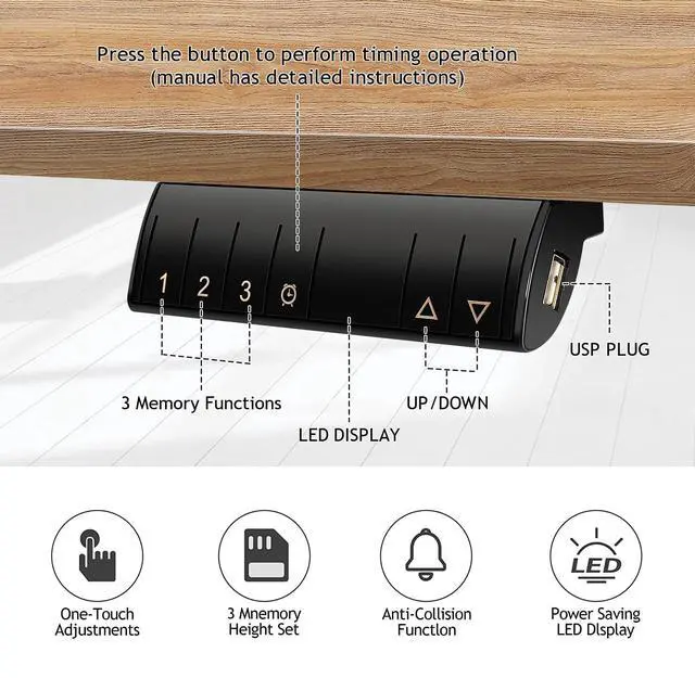 Alt view image 4 of 7 - Electric Standing Desk 63 x 24 Inches Adjustable Height Sit Stand Up Desk for Home Office Computer Workstation Memory Preset with Wheels, Oak