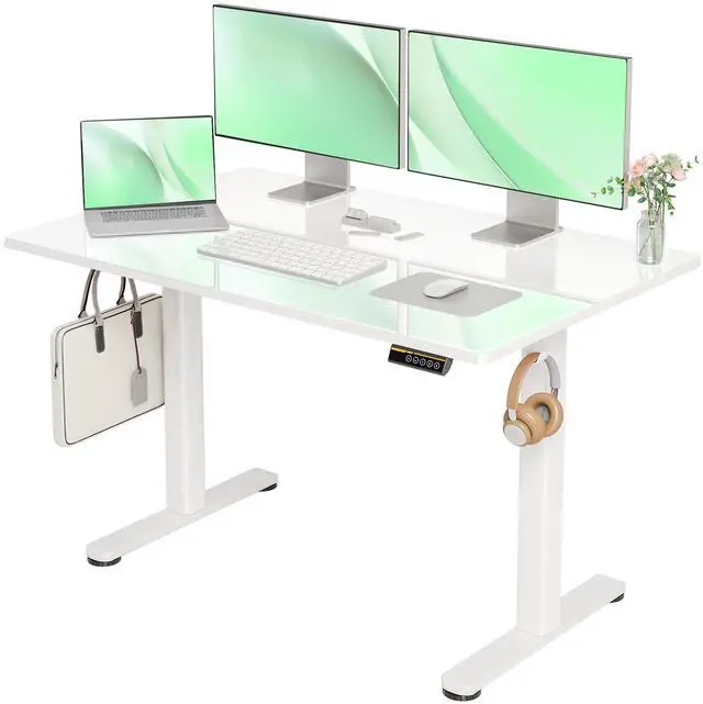 Main image of Glass Standing Desk 48x24 Inch Super White | Smooth Height Adjustment, Tempered Glass Top, 3 Memory Presets, Stand Up, 132 lbs Capacity, Quick Install