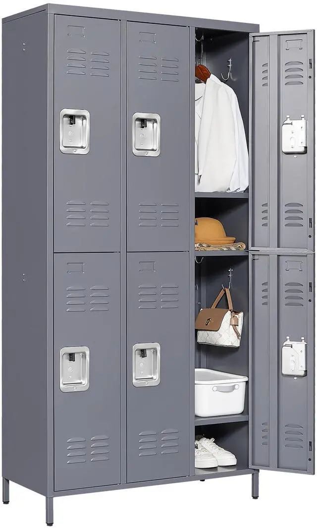 Main image of Metal Locker 6 Doors Locking Storage Lockers for Employees,72" Tall Staff Locker Cabinet with Shelves and Hooks Steel Sports Locker Cabinet for Office Home Dedroom School Gym Garage